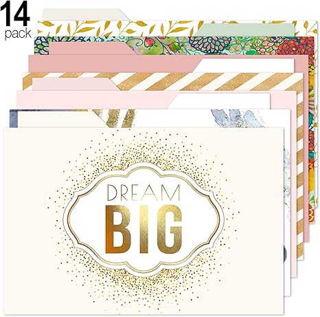 Amazon Com File Folder Set 14 Colored Gold Foil Pink More