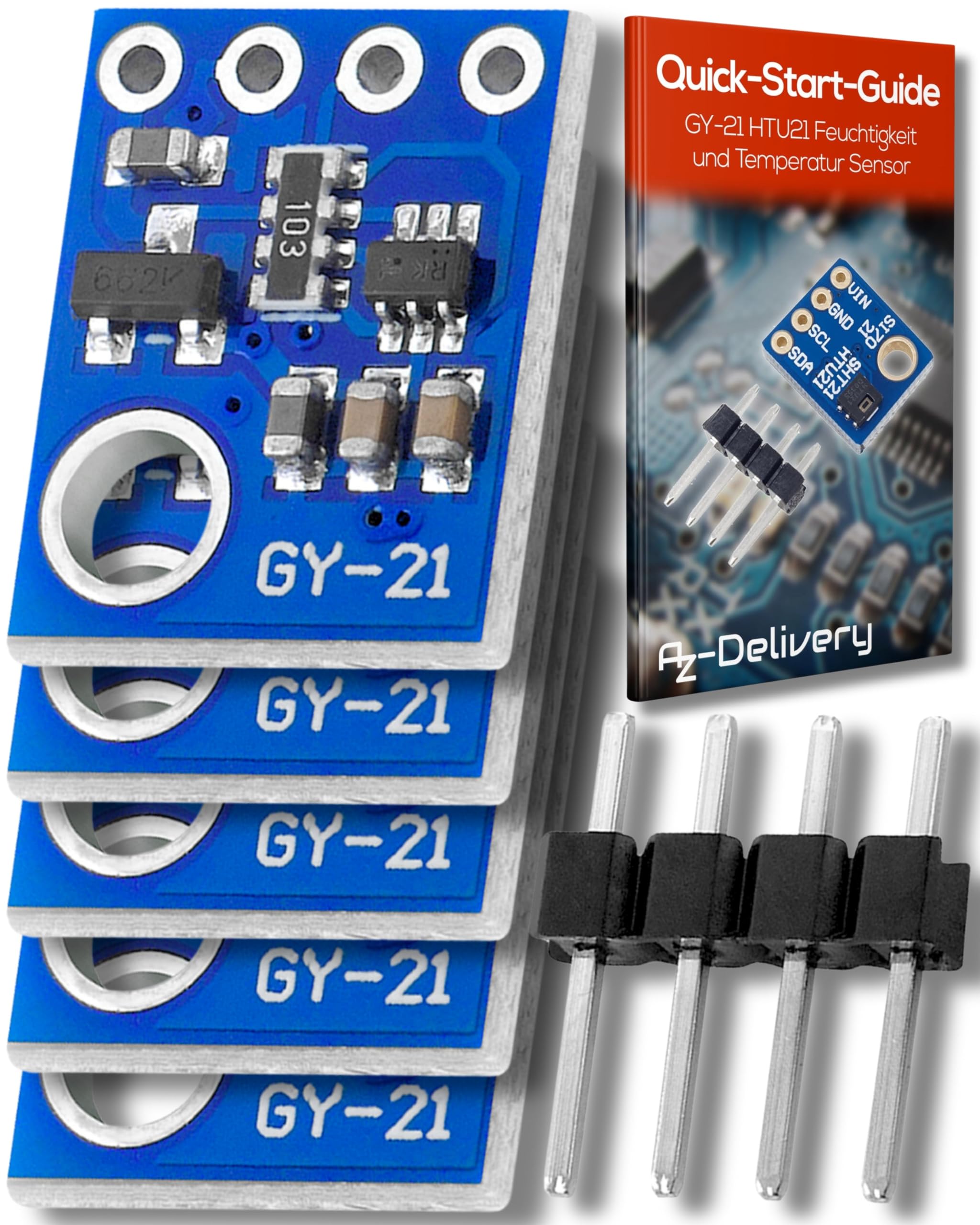 AZDelivery 5 x GY-21 HTU21 Humidity and Temperature Sensor Module SHT21 with I2C Interface compatible with Arduino and Raspberry Pi including E-Book!