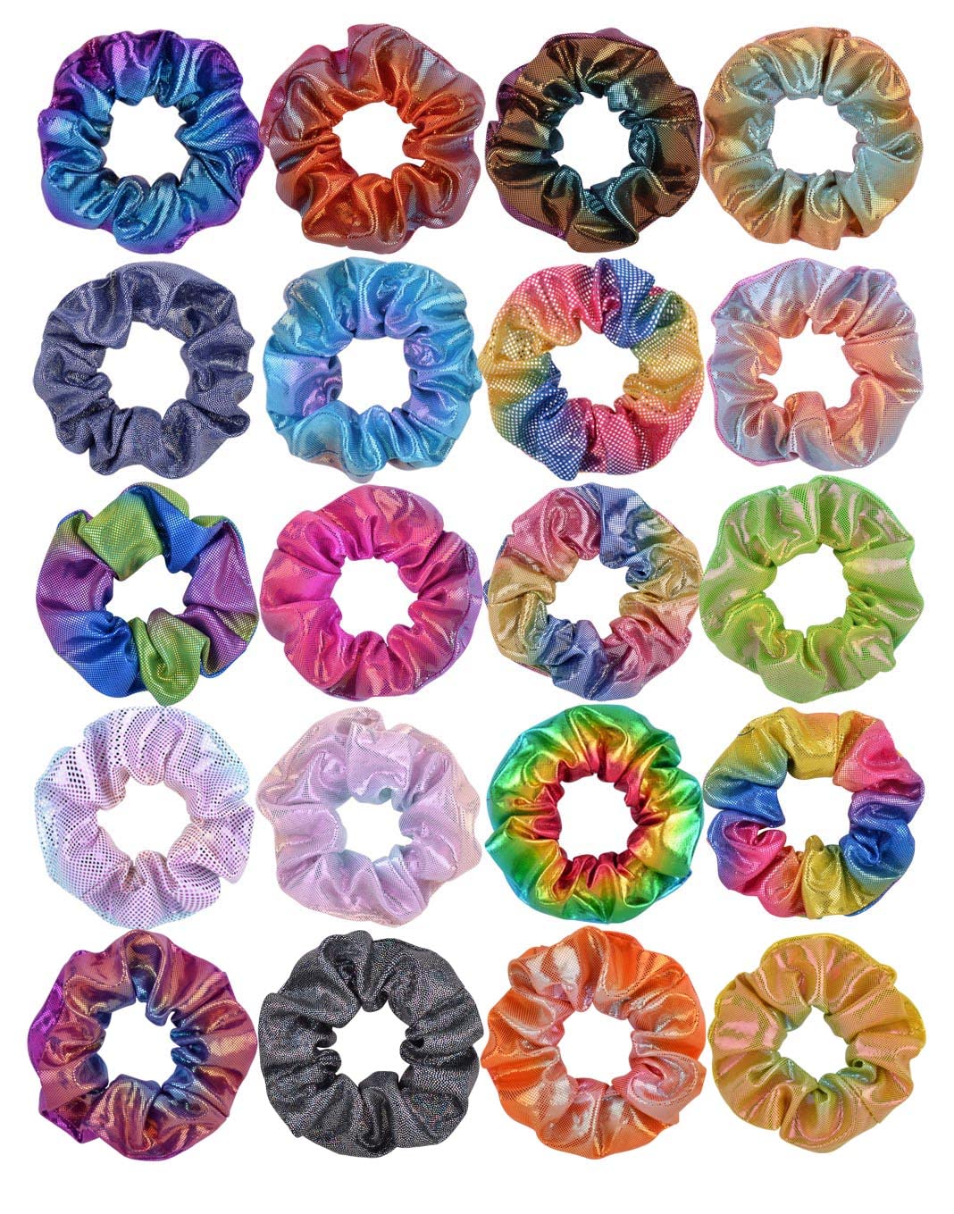 Large Hair Scrunchies, Shiny Metallic Colored Scrunchies 20 Pack Rainbow Mermaid Hair Elastic Holder Hair Ties Hair Accessories for Women Girls Kids