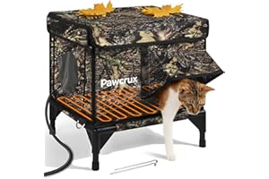 JLSAME Weatherproof Heated Cat House for Outdoor in Winter, Heated Cat Bed Kitty Shelter with Cat Heating Pad, Insulated & Safe Escape Door, Warm House for Outside Stray Cat(Leaf Color, 12.6"x16.5"x16.9")