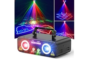KeoBin DJ Laser Lights for Party, Professional 5 in 1 RGBUV Laser Light Show Projector Support DMX512, Sound Activated with Remote Control for Indoor Parties Disco Club KTV Bar Stage DJ Lighting