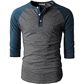 H2H Men's Slim Fit Casual Raglan 3/4 Sleeve Henley Baseball Jersey Knit T Shirt CHARCOALBLUE US L/Asia XL (CMTTS0174)