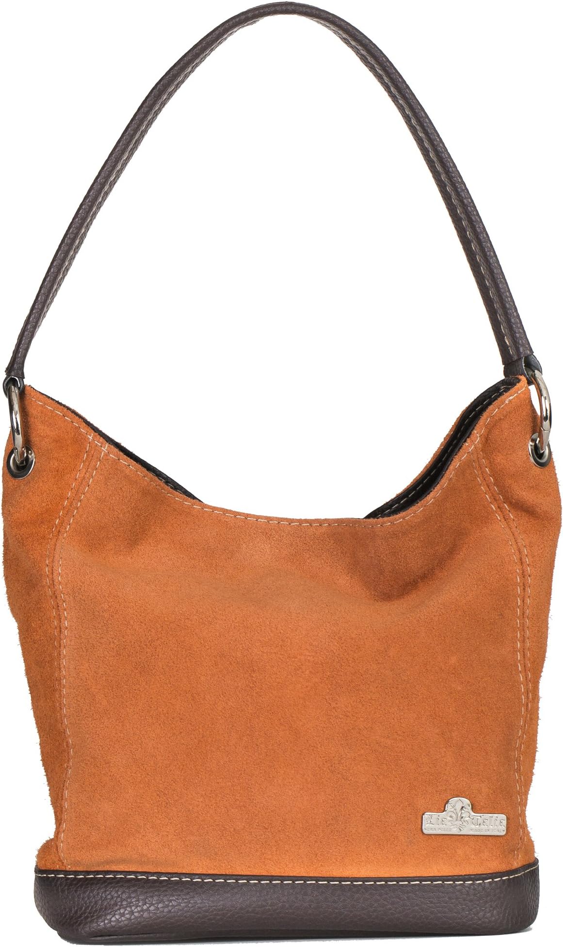 Womens Leather Handbag - Top Handle Italain Suede Bag - Medium Size Hobo Bucket Shape Shoulder Bag - DENISE [Orange]