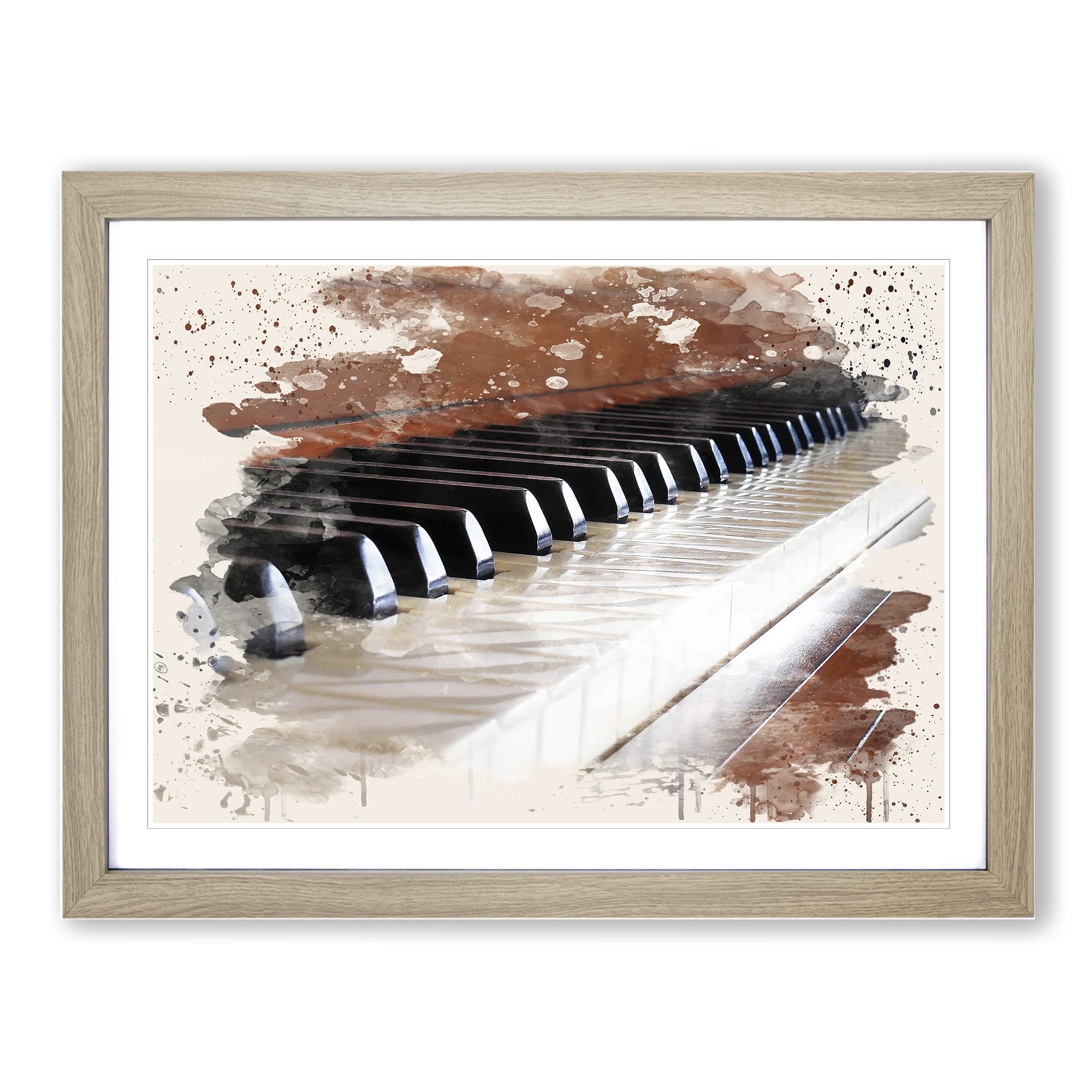 Piano Keys Modern FC Framed Wall Art Print, Ready to Hang Picture for Living Room Bedroom Home Office Décor, Oak A4 (34 x 25 cm)