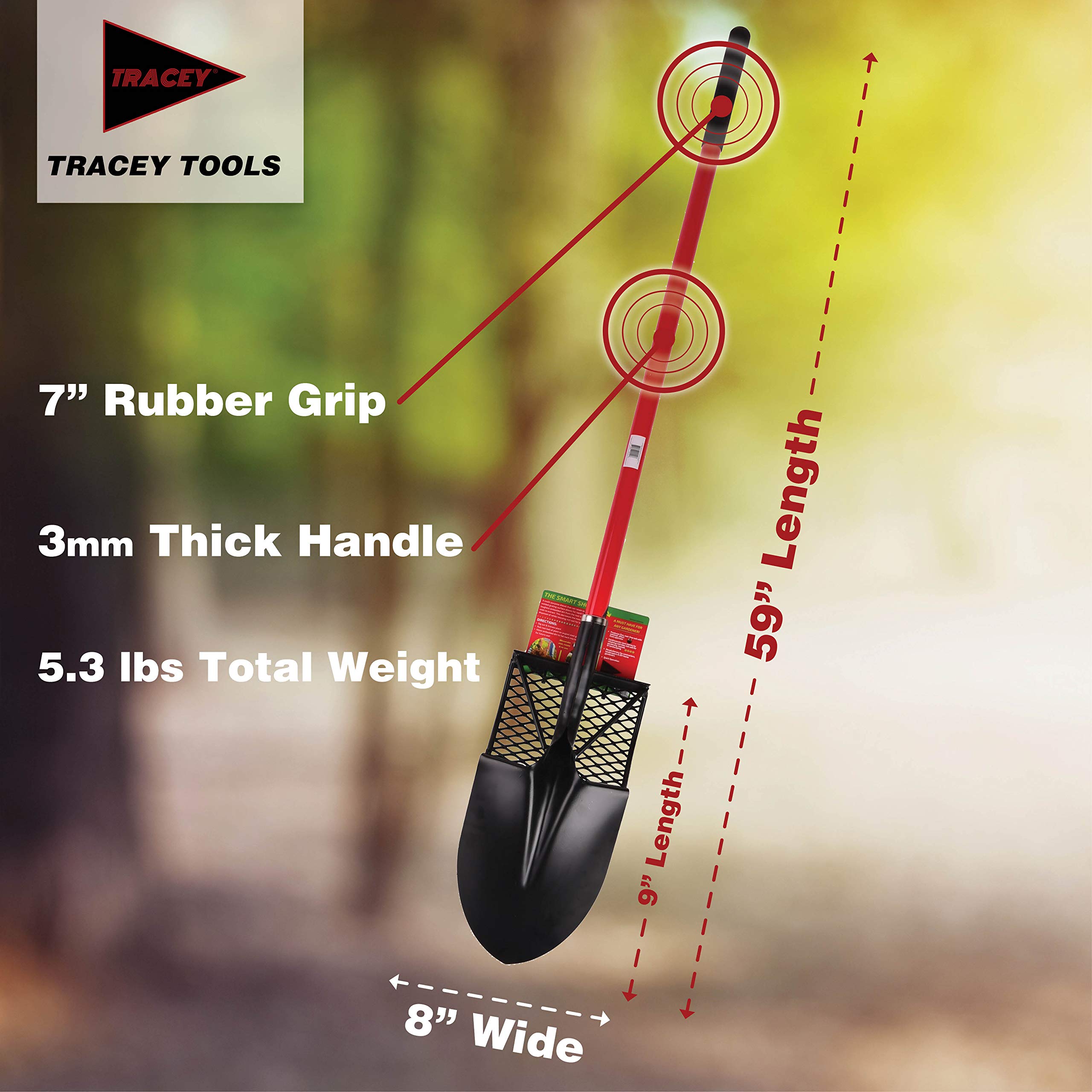 Tracey Garden Shovel with Long Fiberglass Handle for Digging, Transplanting and Gardening Round Point Spade Smart Shovel Design Tools