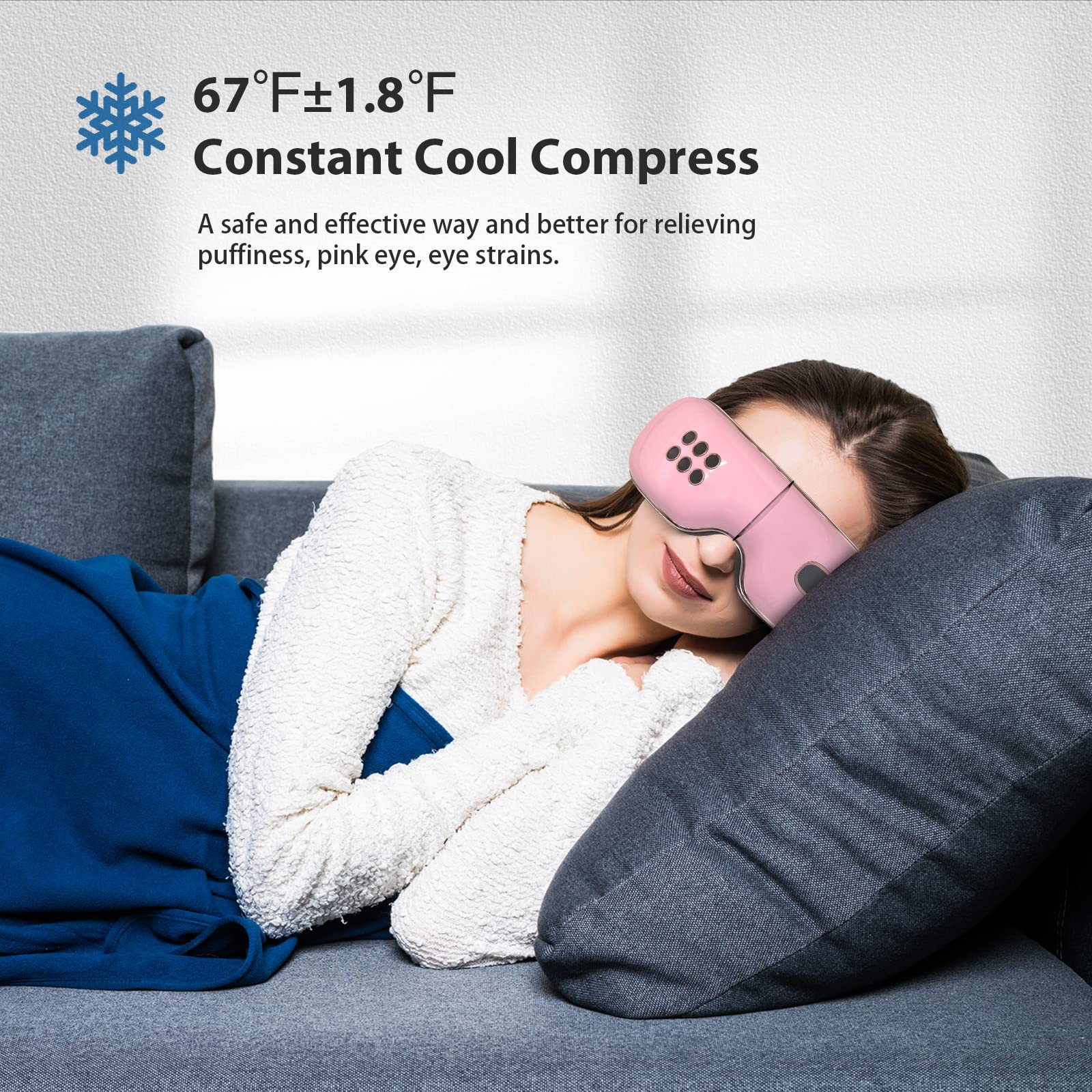 Fmlave Eye Massager with Heat and Cooling for Migraines, Dry Eyes, Dark Circles, Rechargeable Heated Eye Mask Massager Improve Sleeping - Gifts for Women and Men (Pink)