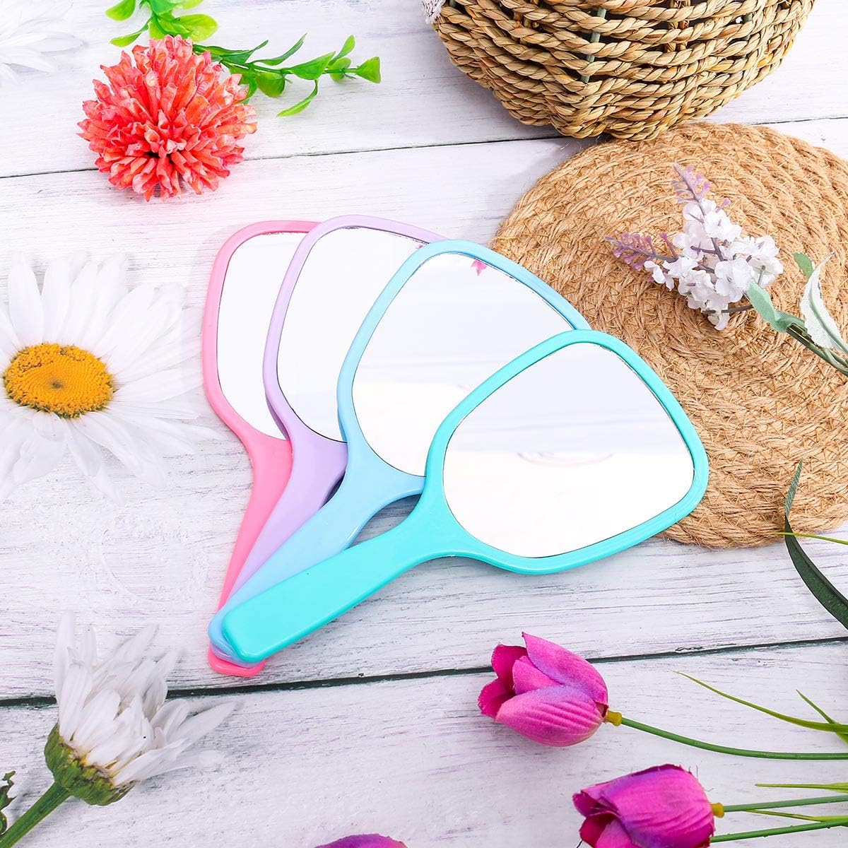 Aestivate 4PC Hand Mirror, Travel Handheld Mirror, Cosmetic Mirror with Handle: Furniture & Decor