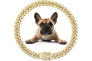 GOETLTSCH Dog Necklace Metal Cuban Link Dog Collar Gold Crystal Chain Collar with Design Secure Buckle Pet Collar Jewelry Accessories for Small Medium Large Dogs Cats(8inch)