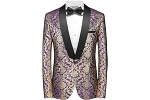 Rogers & Morris Men's Shawl Tuxedo Suit Jacket Paisley Floral Blazer Baroque Patterm Dress Coat