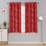 Deconovo Thermal Insulated Blackout Curtains 52x54 Inch Silver Wave Red 2 Panels view 2