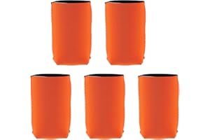 POPETPOP 5Pcs Orange Can Sleeve Covers Insulated Neoprene with Base and Drawstring for Beer and Soda Cooler