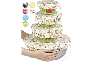 Large US Size for Handmade Reusable Cotton Fabric Bowl Covers - Two Layers of Fabric (Set of 4, Flowers)