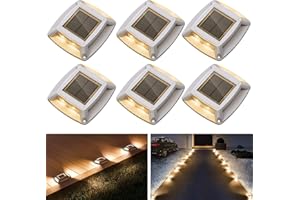 ETETALE Solar Driveway Lights 6 Pack, Solar Powered IP68 Waterproof Dock Lights, 4 LED Driveway Markers Deck Light for Dock, Pathway, Walkway, Sidewalk, Garden, Yard, Stair, Marine Use (Warm)