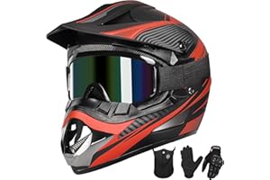 Yesmotor Youth Dirt Bike Helmet Quick Release Buckle - Dirt Bike Helmets for Kids 8-14, Youth ATV Helmet (Gloves Goggles Mask) 4Pcs Set - DOT Approved