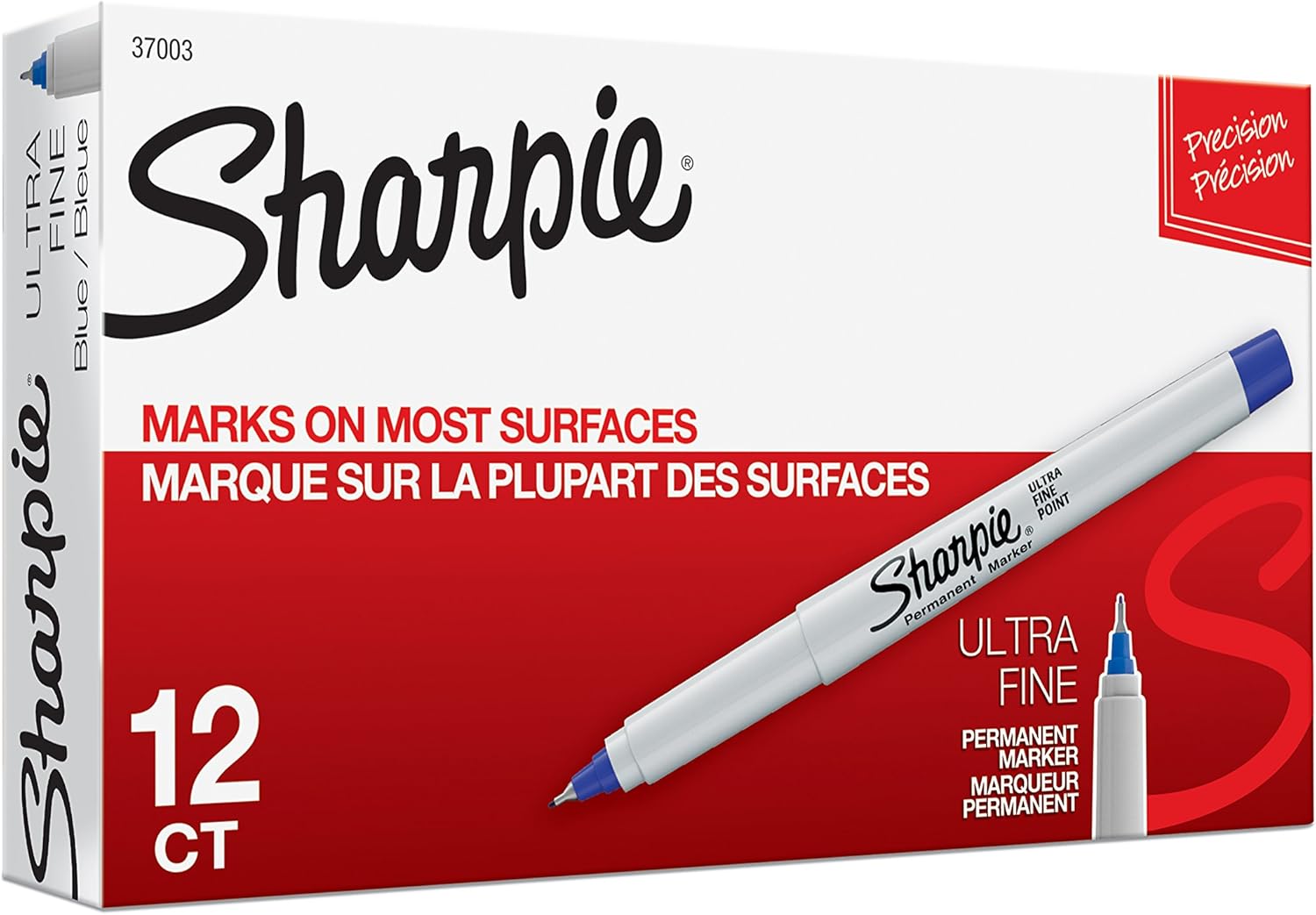 Sharpie 37003 Ultra-Fine Permanent Marker, Marks on Paper and Plastic, Resist Fading and Water, AP Certified, Blue Color, Pack of 12 : Sharpie Fine Markers : Office Products