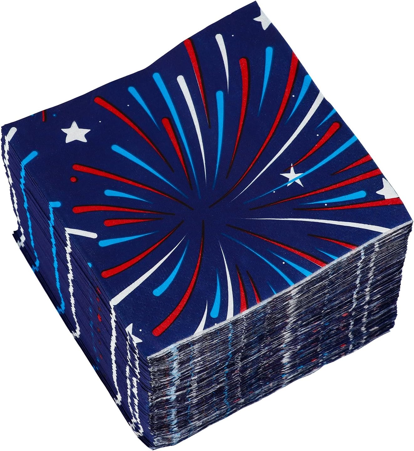 Cocktail Napkins - 150-Pack Luncheon Napkins, Disposable Paper Napkins American Party Supplies, 2-Ply, Fireworks Design, Unfolded 10 x 10 inches, Folded 5 x 5 inches