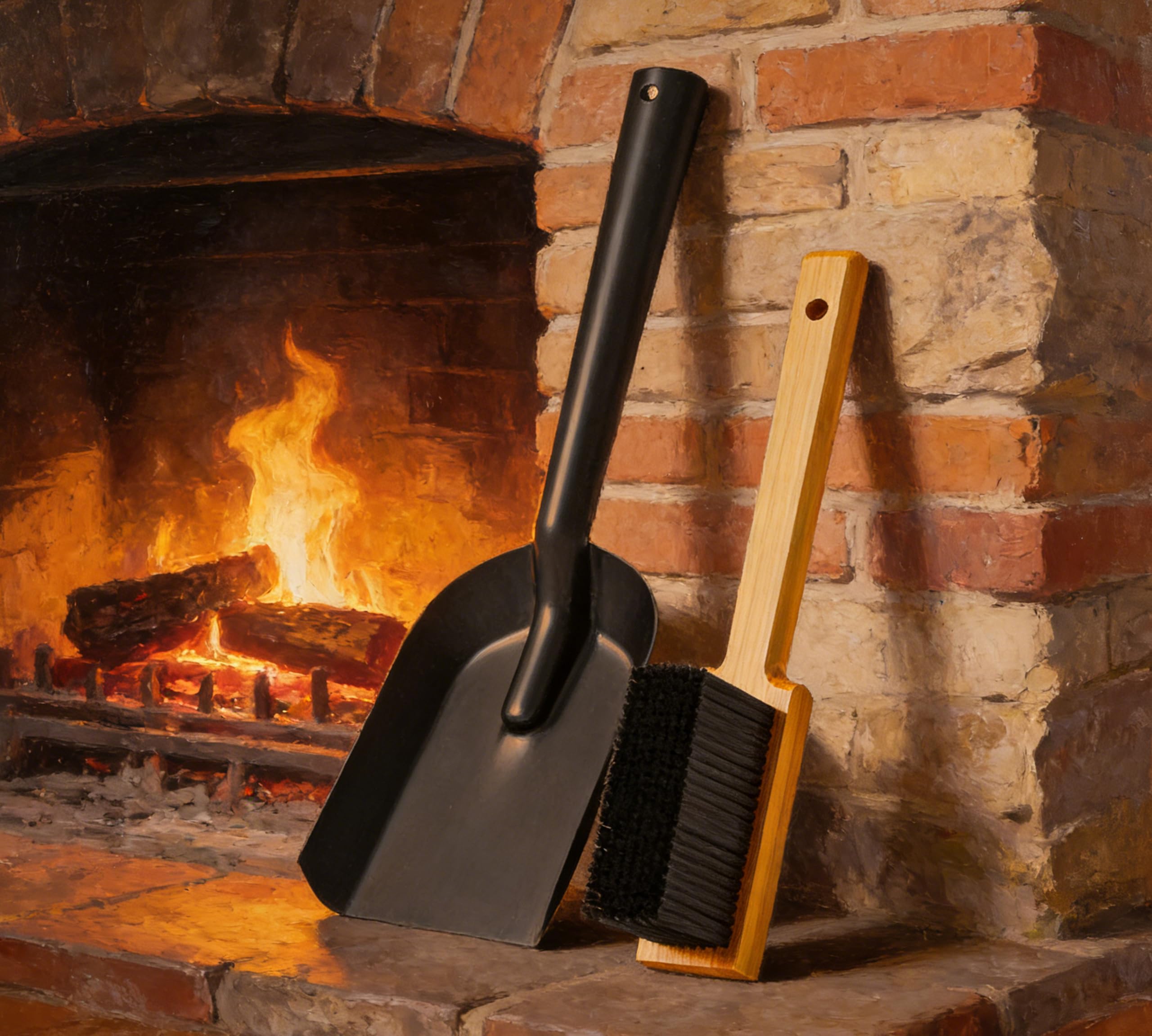 Kingson Compact Black Fireplace Ash Shovel and Brush Set – Durable Steel Dustpan and Brush for Fireplaces, Stoves, and Coal Cleaning