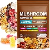Mushroom Gummies for Adults,10x Mushroom Supplement,Energy, Focus, Mood & Cognitive Support,Vegan, Immune, Brain Support & Chill Mushroom Complex Gummy,80 Gummies