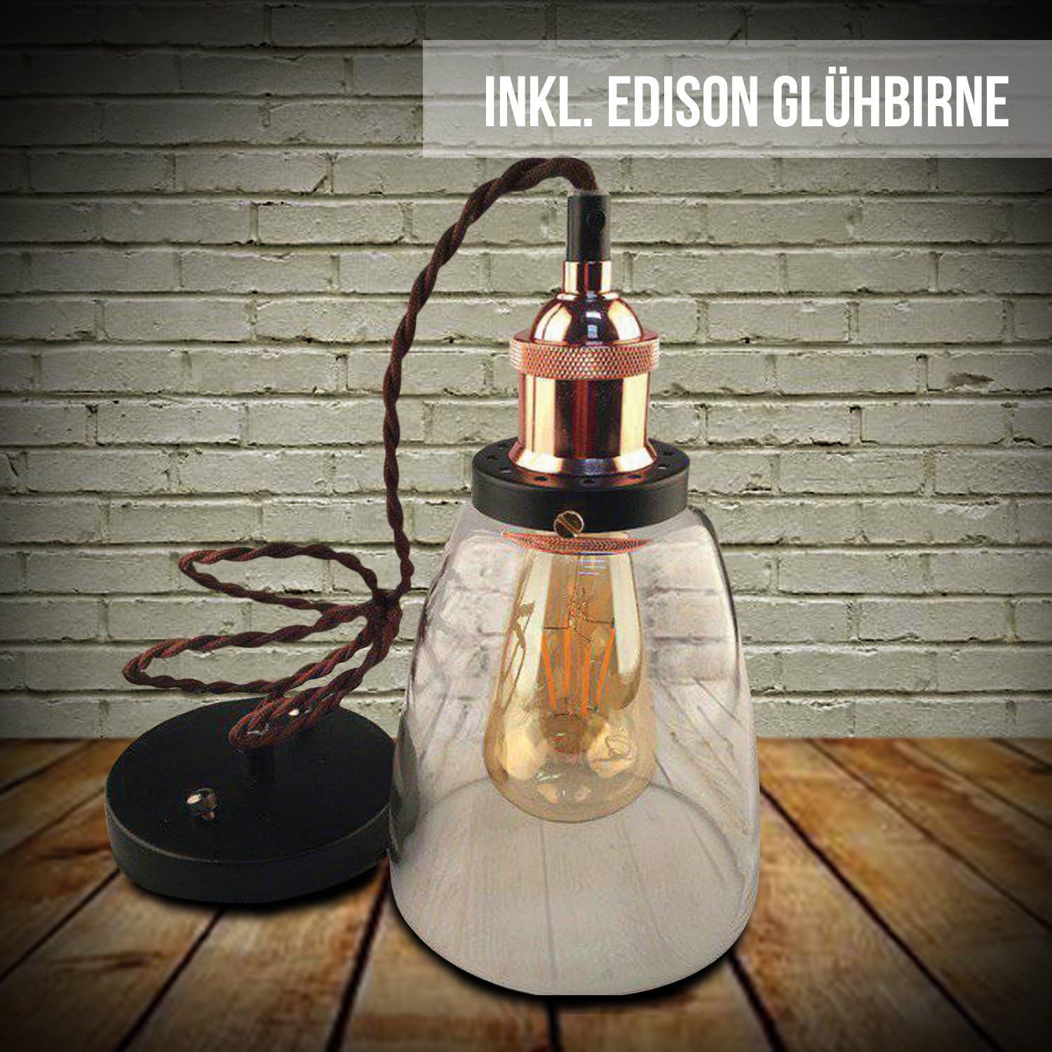 Kypo Retro Industrial Lamp + Edison LED Bulb 4W Brown Rope [Energy Class A++]
