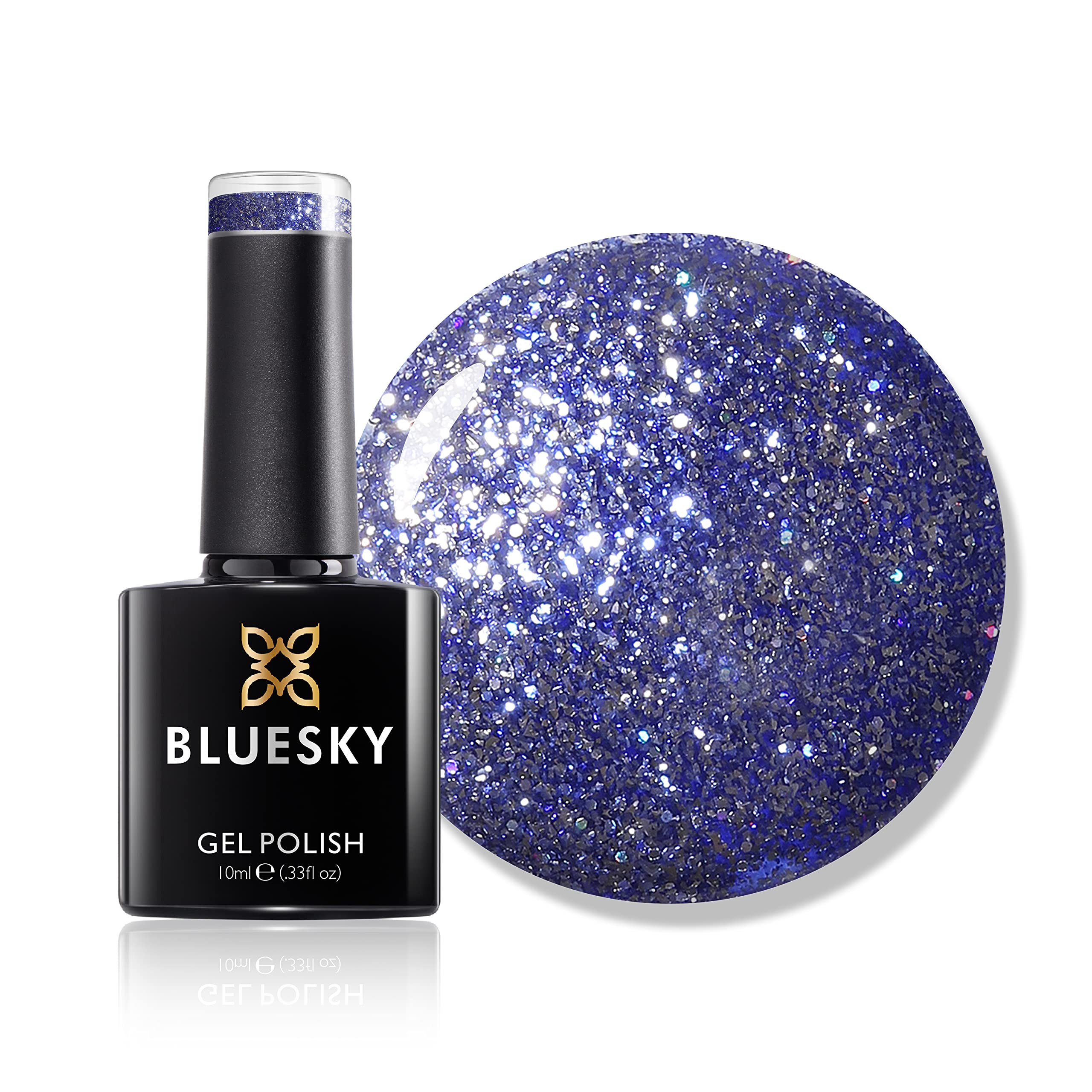 Bluesky Dazzling Platinum Gel Nail Polish 10ml, Sky Spangle - BDP11, Blue Glitter Gel Nail Polish for 21 Day Manicure, Requires Curing Under LED UV Nail Lamp