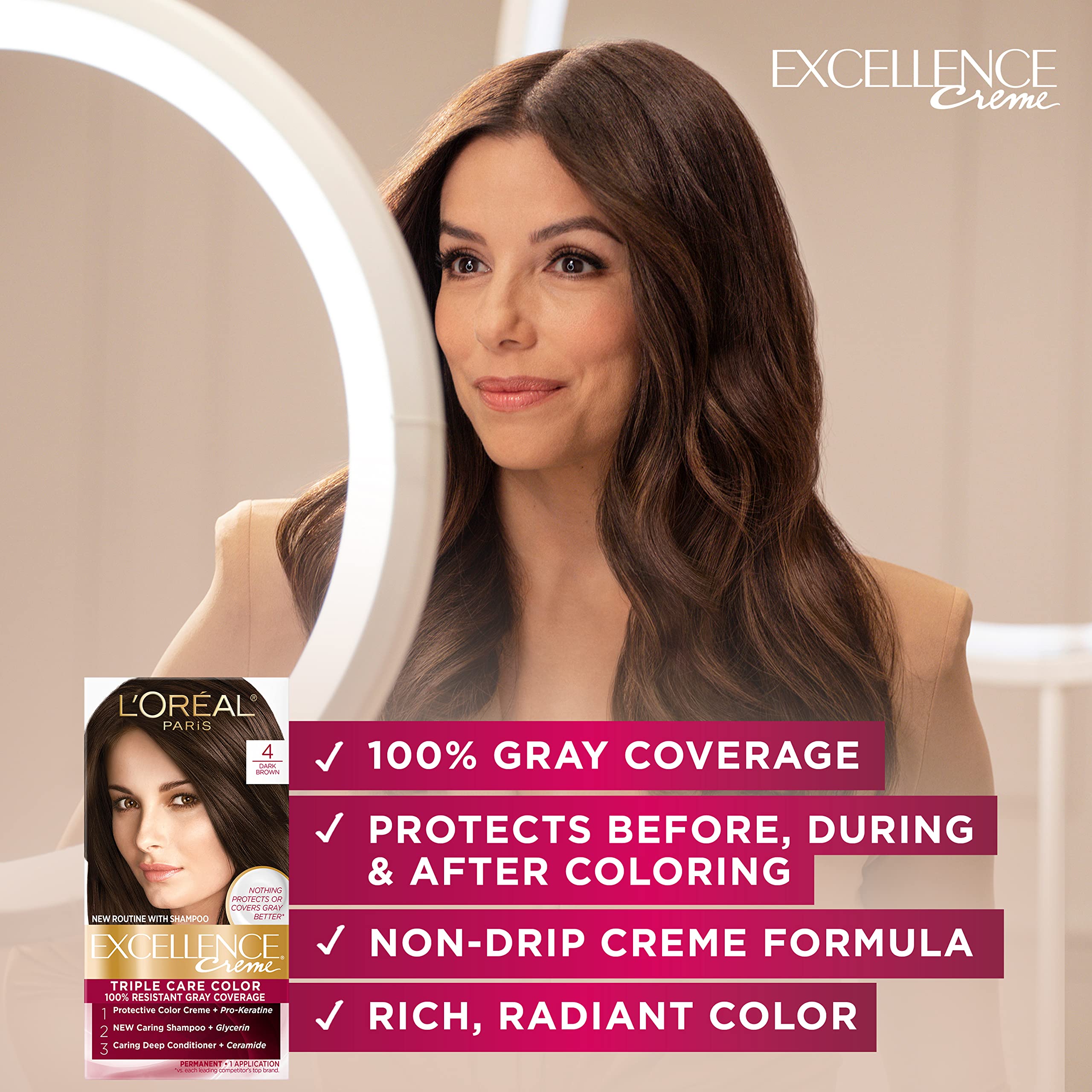 L'Oreal Paris Excellence Creme Permanent Triple Care Hair Color, 6R Light Auburn, Gray Coverage For Up to 8 Weeks, All Hair Types, Pack of 1