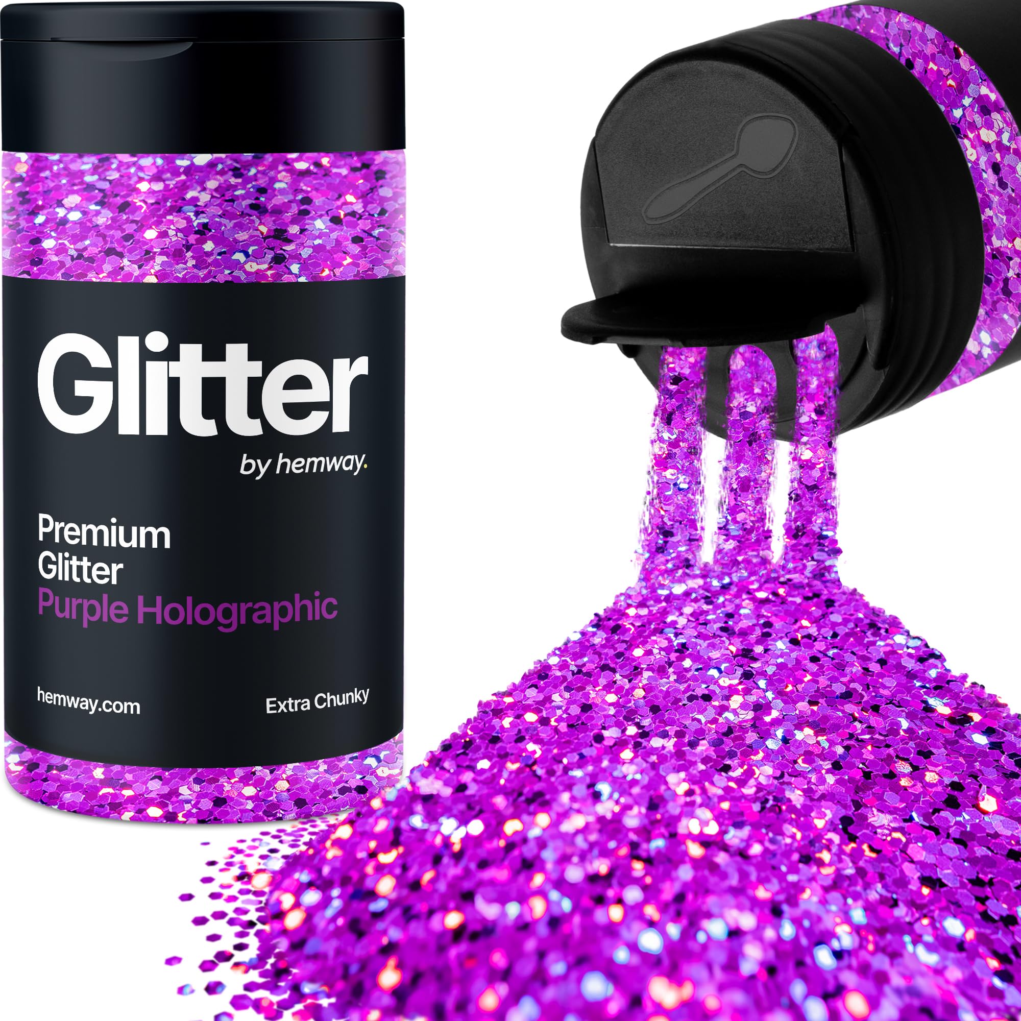 Holographic Purple Glitter Shaker, 130g Extra Chunky Glitter, Crafts 1/24" Metallic Flake Purple Sequins, Resin & Epoxy Crafts, Decorating, Halloween, Christmas Nail, Face, Hemway