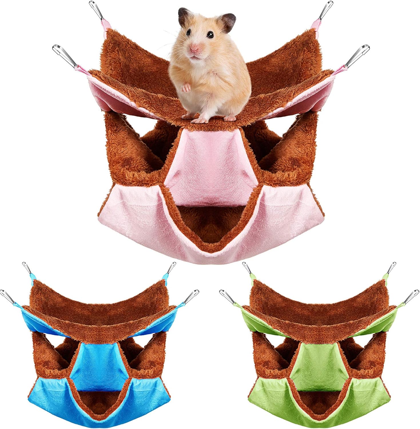 3 Pieces Small Animal Hanging Hammock Warm Pet Cage Hammock Soft Pet Sleep Nap Sack Triple-layer Hanging Hammock Bed for Chinchilla Parrot Sugar Glider Ferrets Rat Hamster Rat Playing and Sleeping