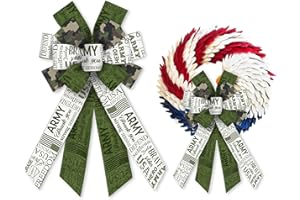 ALIBBON Large U.S. Army Bows for Wreaths, Army Wreath Bows, Green Camouflage Bows for Front Door, Green White Army Decor, American Flag Bows for Veterans Day Patriotic Wreath Indoor Outdoor Decoration