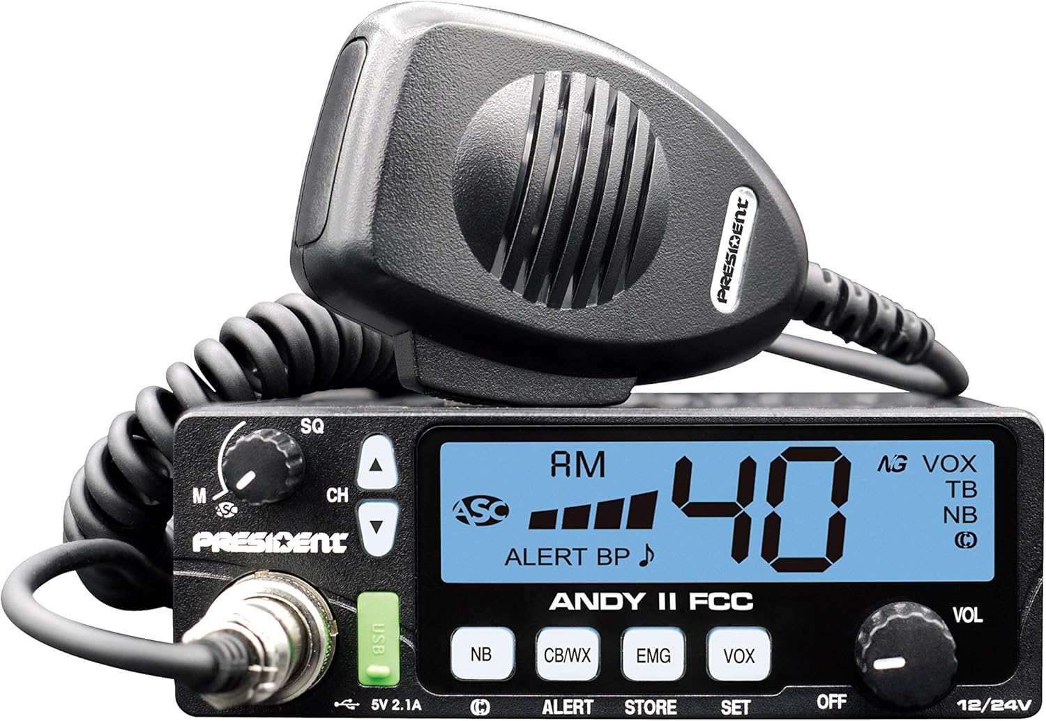 New President Andy II 12/24V FCC CB Radio with Weather Channel/Alert, Scan, USB Port, VOX and Much More!: Car Electronics