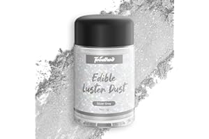 Foodhoo Silver Gray Luster Dust Edible, Food Grade Edible Glitter Sprinkles, Edible Shimmer Dust, Tasteless Edible Glitters for Drinks, Cocktails, Cakes, 7g/bottle