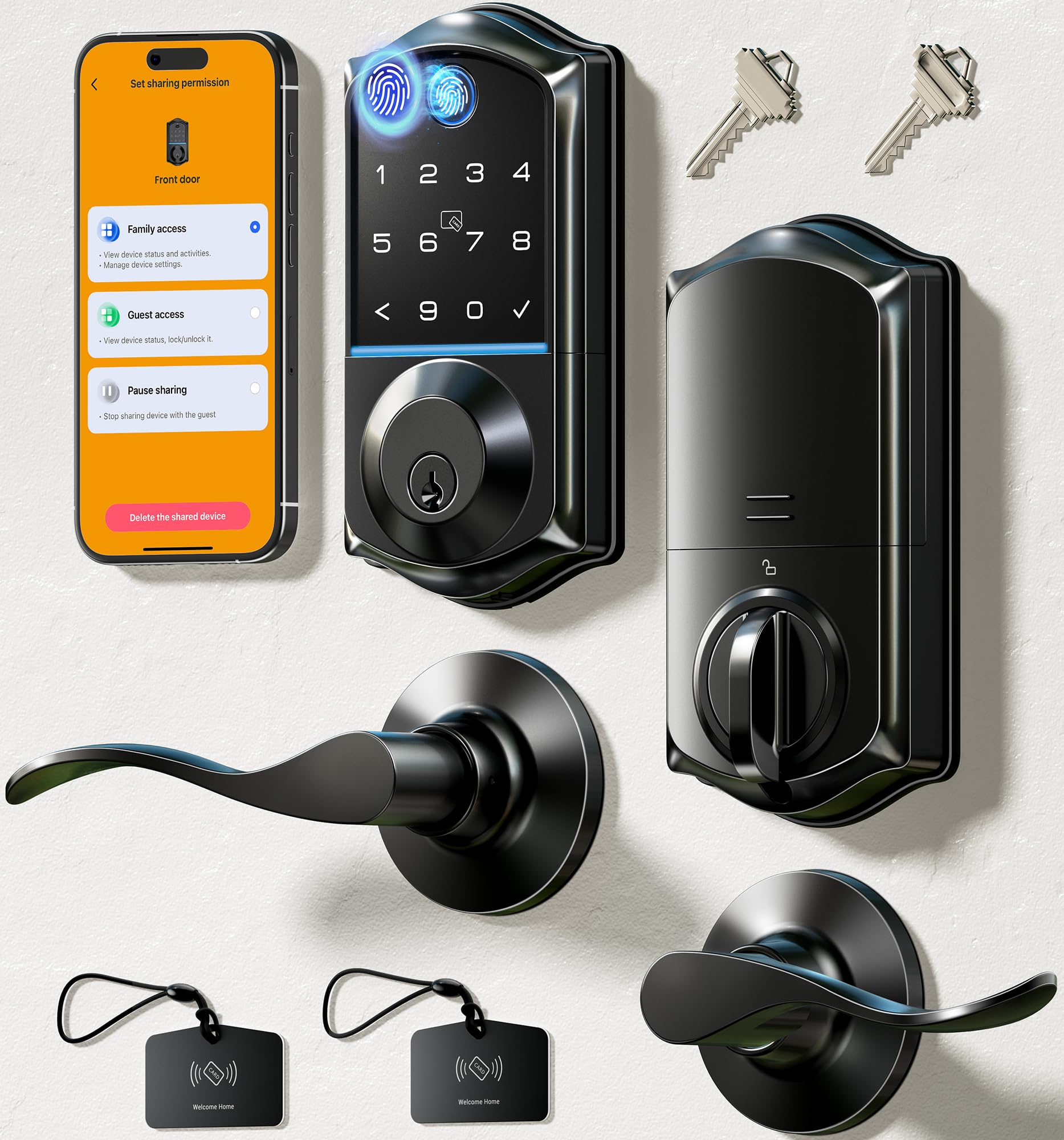 Photo 1 of ***MISSING HARDWARE***Veise VE017-L Fingerprint Smart Lock with Lever Handles, App Control, Keyless Entry Front Door Lock Set, Electronic Digital Keypad Deadbolt, Remote Grant, Emergency Power Port, Auto Lock, Matte Black