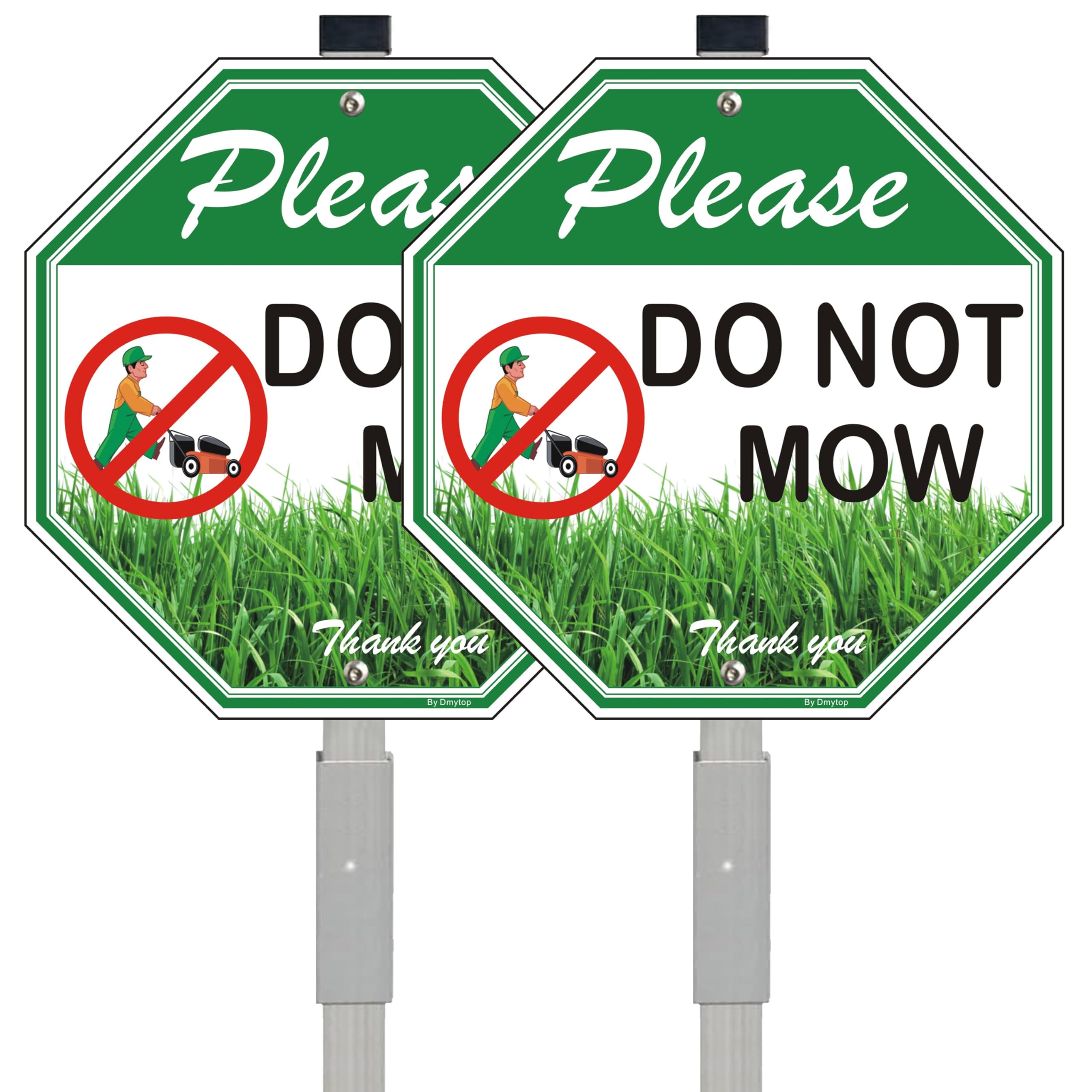 2 Pack Please Do Not Mow Metal Signs with Stake, 10" x 10" Reflective Aluminum Sign with 28" Alloy Stake, Fade Resistant Easy Installation
