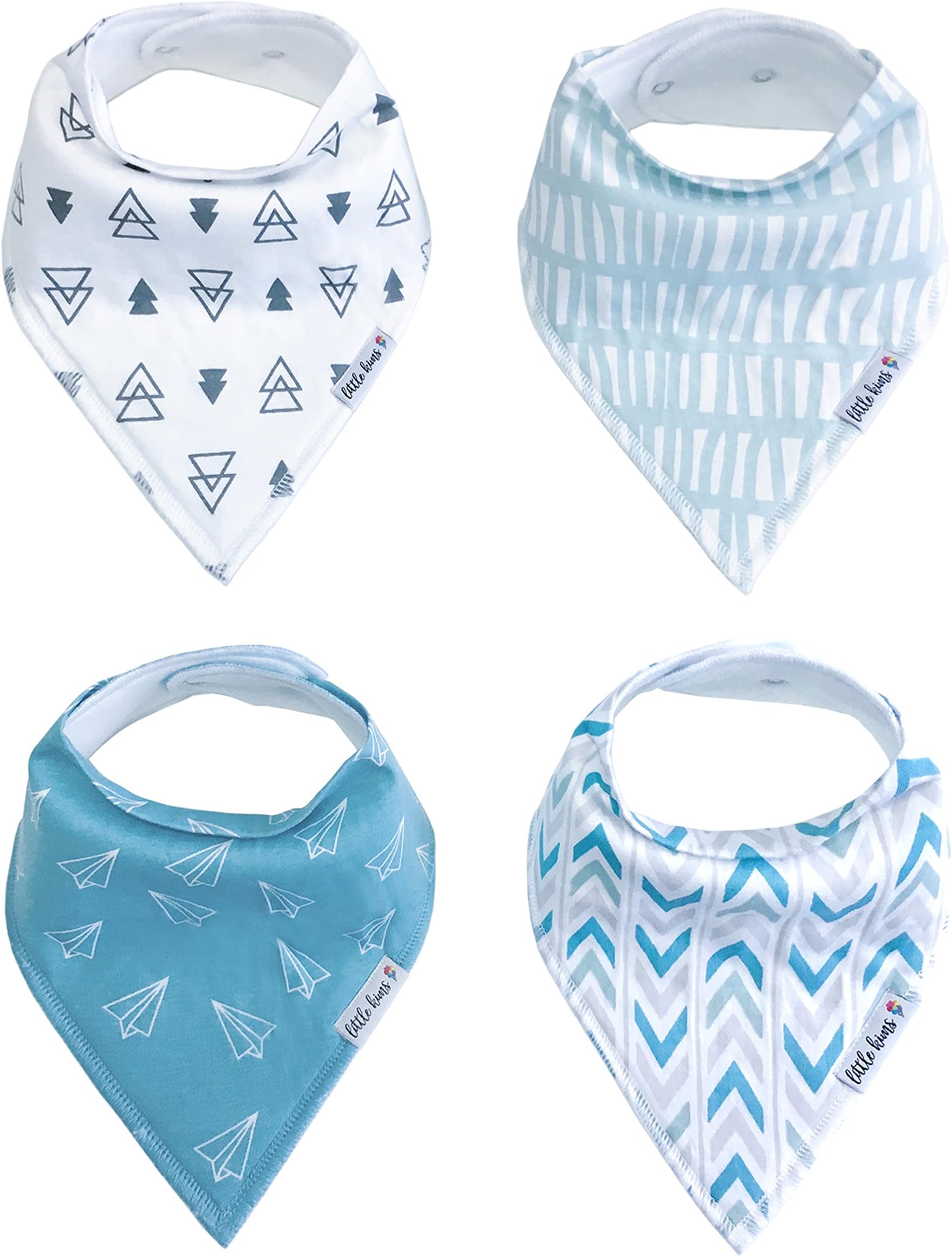 Organic Drool Bibs Bandana Bibs for Teething, Unisex Baby Bib Gift Set for Boys and Girls by Little Kims - 4-Pack Set (Frequent Flyer)