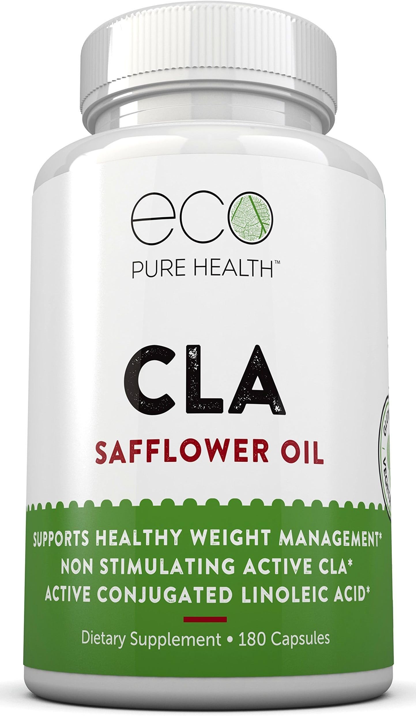 CLA Safflower Oil Supplement, Supports Healthy Weight Management, Non-stimulating, Active Conjugated Linoleic Acid, 180 Capsules by Eco Pure Health