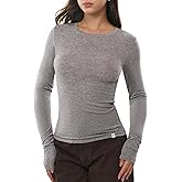 C202 Women's Merino Wool Blend Shirts Long Sleeve Tops Crew Neck Fitted Basic Tee Cozy Embrace Collection