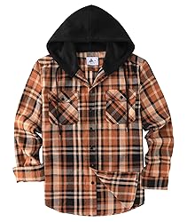 ZITY Men's Flannel Hoodie Shirts Casual Button Down