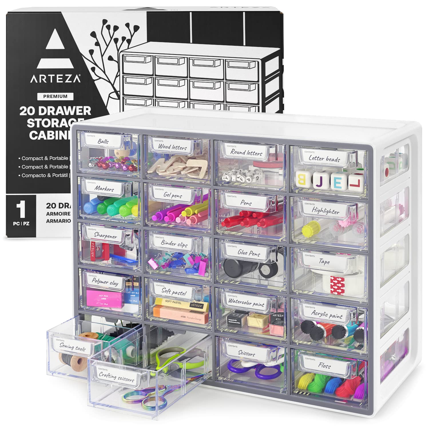 Photo 1 of ARTEZA 20 Drawer Organizer and Storage Cabinet – Clear Plastic, Stackable Drawers for Makeup, Crafts, Sewing, Office Supplies, Small Parts & Tools