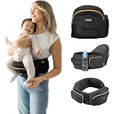 Tushbaby Original Hip Seat Baby Carrier for Babies &amp; Toddlers up to 45 lbs, Safety Certified, Lightweight No-Foam Design with Storage, Black &amp; Gold