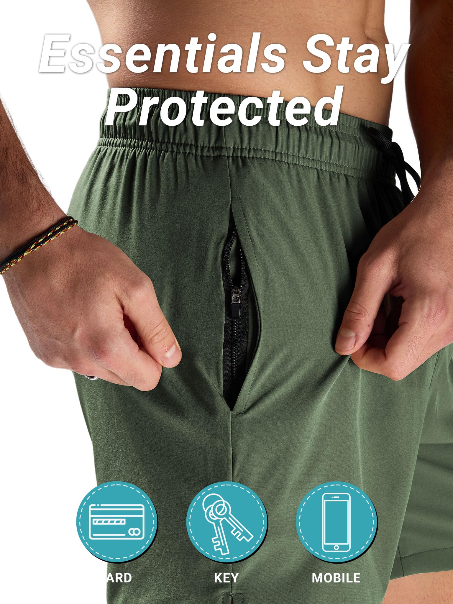 Arcweg Badehose für Herren mit Kompression Liner 2 in 1 Atmungsaktiv Badeshorts Männer Elastisch Trainingsshorts Verstellbar Tunnelzug mit Reißverschlusstaschen Militärgrün L (EU) 5