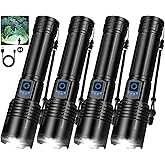 Kungf 4 Pack Flashlight Rechargeable High Lumens, 99000 Lumen Super Bright LED FlashLights, 5 Modes Adjustable Powerful Handheld Flash Light for Home, Camping, Hiking