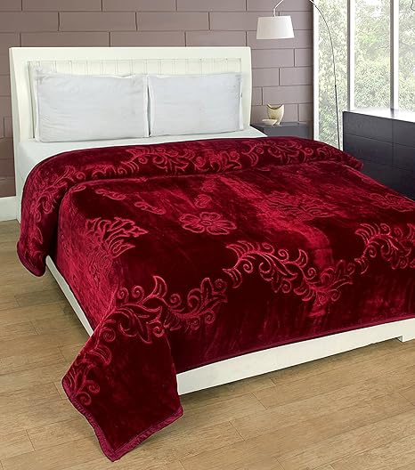 Goyals Luxurious Embossed Korean Mink Single Bed Blanket Heavy - Maroon