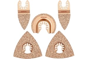 HEMUNC 5pcs Mixed Universal Carbide oscillating Tool Blades Set for Tile Grout Mortar Concrete Masonry