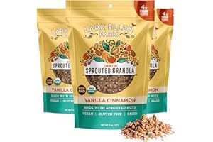 Lark Ellen Farm Vanilla Cinnamon Granola Clusters, Gluten Free, Vegan, Certified Organic, Low Sugar Healthy Snack for Cereal, Yogurt, or With Honey 8 oz - 3 Pack