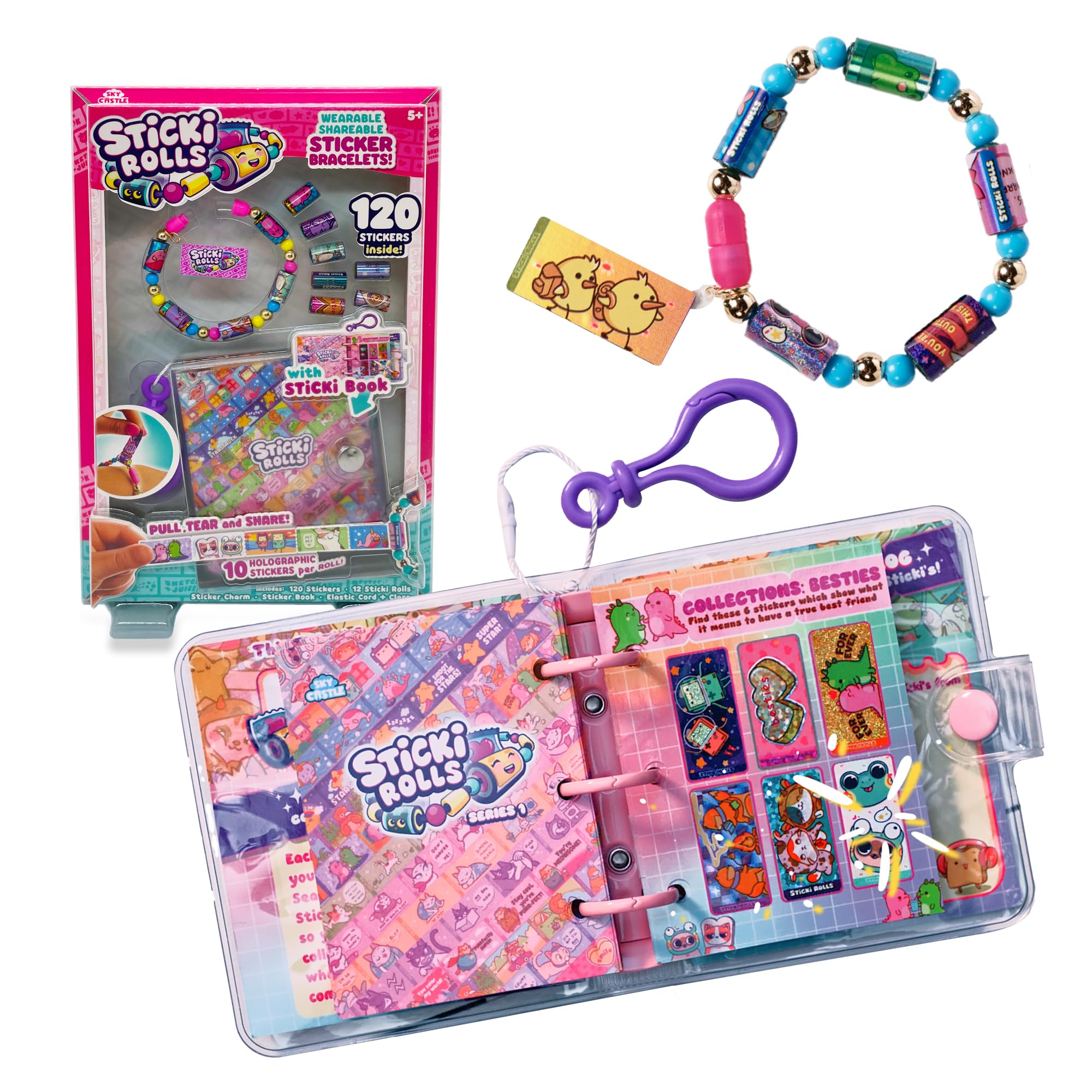 Sky Castle - Sticki Rolls Book Pack, Bracelets With Stickers, Kawaii Theme, 50 Stickers per Bracelet, 2 Extra Interchangeable Rolls, Includes a Notebook, Famous (TCR02000)