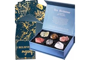 Faivykyd Leo Crystals Gift for Women, 6 Leo Zodiac Healing Stones w/ 50 Miracle Mantras Affirmation Cards, Spiritual Gifts for Positive Energy, Self-Care, Love & Wealth