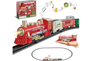 JQ JUQU JUQU Train Set - Electric Train Toys w/Locomotive, Cars & Tracks, Mini Train Set for Under Around Christmas Tree, Toddler Model Train for Boys w/Light & Sound, Christmas Toys Gifts for Kids Ages 3-6