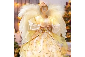 LHMTQVK Light Angel Treetop, 12" Standing White Angel Christmas Tree Topper or Table Top, White Lighted Angel Tree Topper -Christmas Tree Topper Decoration Ornament for Home (Gold)