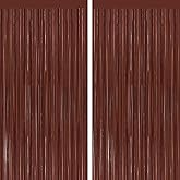 2 Pack Coffee Brown Metallic Tinsel Foil Fringe Curtains, Door Streamers Photo Booth Backdrop for Birthday Party, Tinsel Curtain Backdrop for Christmas Party Decorations, Football Game Party Supplies