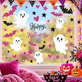 Pink Halloween Window Clings Decor Cute Ghost Stickers Decorations for Kids | 9 Sheets Window Decals for Glass Windows Pastel Spooky Decor for Home Office Classroom Kids Room Indoor Party Favors Fun Gift