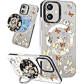 Lotadilo Case for iPhone 16 Plus Case Compatible with Magsafe Ring Holder Stand - for Women Butterfly Flower Design TPU Phone Cover for Girls Girly Funny Fashion